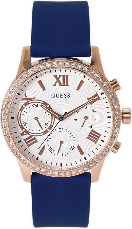  Shop Authentic Guess Solar White Rose Gold Dial Blue Rubber Strap Watch For Women - W1135L3 - Luxxuri