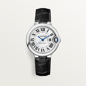  Shop Authentic Cartier Ballon Bleu De Cartier Silver Dial Black Leather Strap Watch for Women - WSBB0030 - Luxxuri