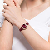  Shop Authentic Swarovski Crystal Flower Red Dial Red Leather Strap Watch for Women - 5552780 - Luxxuri