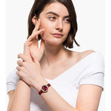  Shop Authentic Swarovski Crystal Flower Red Dial Red Leather Strap Watch for Women - 5552780 - Luxxuri