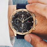  Shop Authentic Tommy Hilfiger Trent Chronograph Grey Dial Black Leather Strap Watch For Men - 1791808 - Luxxuri