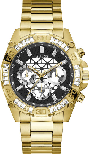  Shop Authentic Guess Trophy Diamonds Black Dial Gold Steel Strap Watch for Men - GW0390G2 - Luxxuri