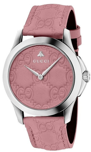  Shop Authentic Gucci G Timeless Quartz Candy Pink Dial Pink Leather Strap Watch For Women - YA1264030 - Luxxuri