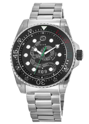  Shop Authentic Gucci Dive Snake Black Dial Silver Steel Strap Watch For Men - YA136218 - Luxxuri