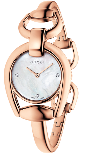  Shop Authentic Gucci Horsebit Collection Diamonds Mother of Pearl Dial Rose Gold Steel Strap Watch For Women - YA139508 - Luxxuri