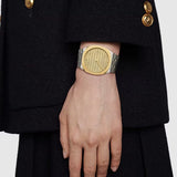  Shop Authentic Gucci 25H Quartz Gold Dial Silver Steel Strap Watch for Men - YA163405 - Luxxuri
