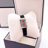  Shop Authentic Gucci G-Frame Mother of Pearl Green & Red Dial Black Leather Strap Watch For Women - YA147403 - Luxxuri