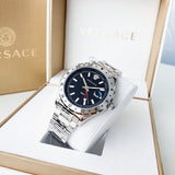  Shop Authentic Versace Hellenyium GMT Black Dial Silver Steel Strap Watch for Men - V11020015 - Luxxuri