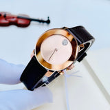  Shop Authentic Movado Bold Rose Gold Dial Brown Leather Strap Watch For Women - 3600438 - Luxxuri