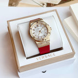  Shop Authentic Versace Greca Silver Dial Red Leather Strap Watch for Women - VEVH00420 - Luxxuri