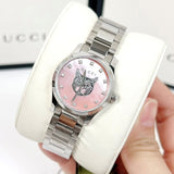  Shop Authentic Gucci G Timeless Quartz Mother of Pearl Pink Dial Silver Steel Strap Watch For Women - YA1265013 - Luxxuri