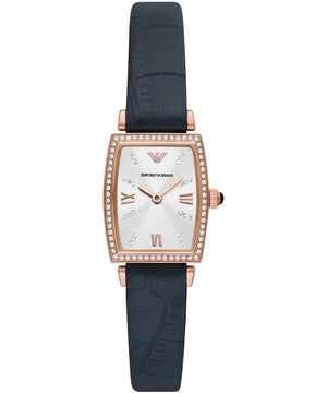 Shop Authentic Emporio Armani Gianni T Bar Crystals Silver Dial Blue Leather Strap Watch For Women - AR11469 - Luxxuri