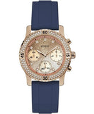  Shop Authentic Guess Confetti Diamonds Gold Dial Blue Rubber Strap Watch For Women - W1098L6 - Luxxuri