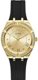  Shop Authentic Guess Cosmo Diamonds Gold Dial Black Rubber Strap Watch for Women - GW0034L1 - Luxxuri