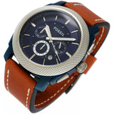  Shop Authentic Fossil Machine Chronograph Blue Dial Brown Leather Strap Watch for Men - FS5232 - Luxxuri