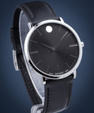 Shop Authentic Movado Ultra Slim Black Dial Black Leather Strap Watch For Men - 0607086 - Luxxuri