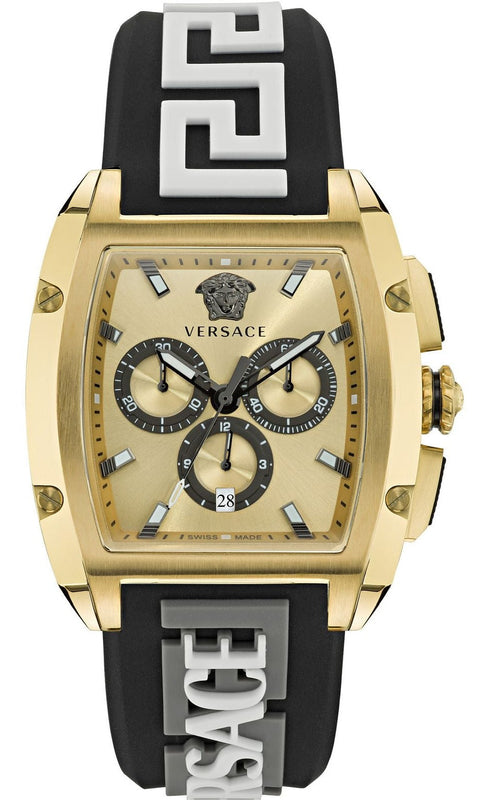 Shop Authentic Versace Dominus Chronograph Gold Dial Black Silicone Strap Watch For Men - VE6H00223 - Luxxuri