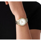  Shop Authentic Michael Kors Liliane Mother of Pearl White Dial Gold Steel Strap Watch For Women - MK4555 - Luxxuri