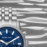  Shop Authentic Michael Kors Hutton Chronograph Blue Dial Blue Steel Strap Watch For Men - MK8952 - Luxxuri